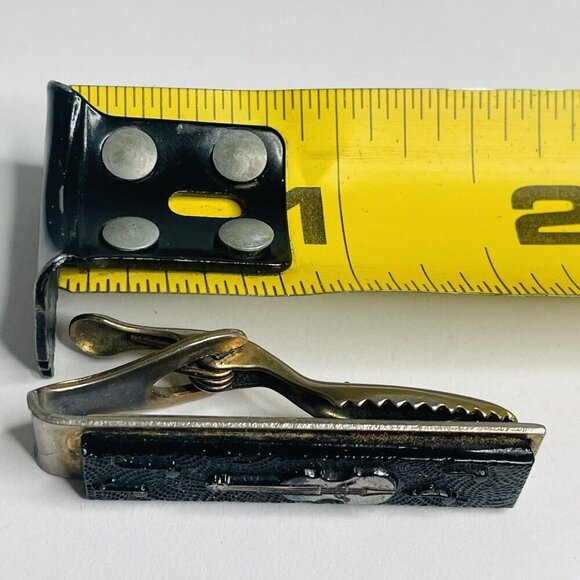 Vintage Tie Clip Bar - Silver Violin & Music Notes on Black Musician Theme (V6) - Picture 5 of 5